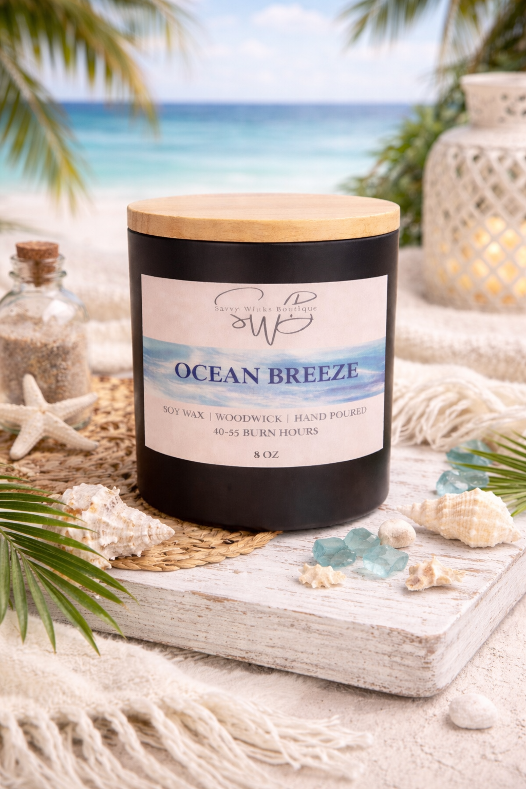 Ocean Breeze Paraffin/Soy Blend Wood Wick Luxury Scented Candle