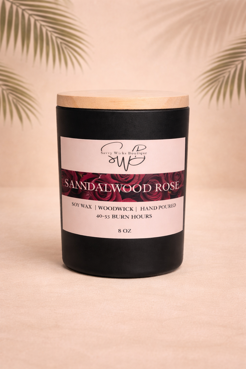 Sandalwood Rose Paraffin/Soy Blend Wood Wick Luxury Scented Candle