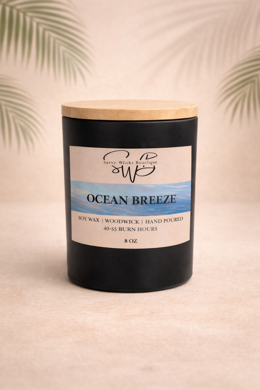 Ocean Breeze Paraffin/Soy Blend Wood Wick Luxury Scented Candle